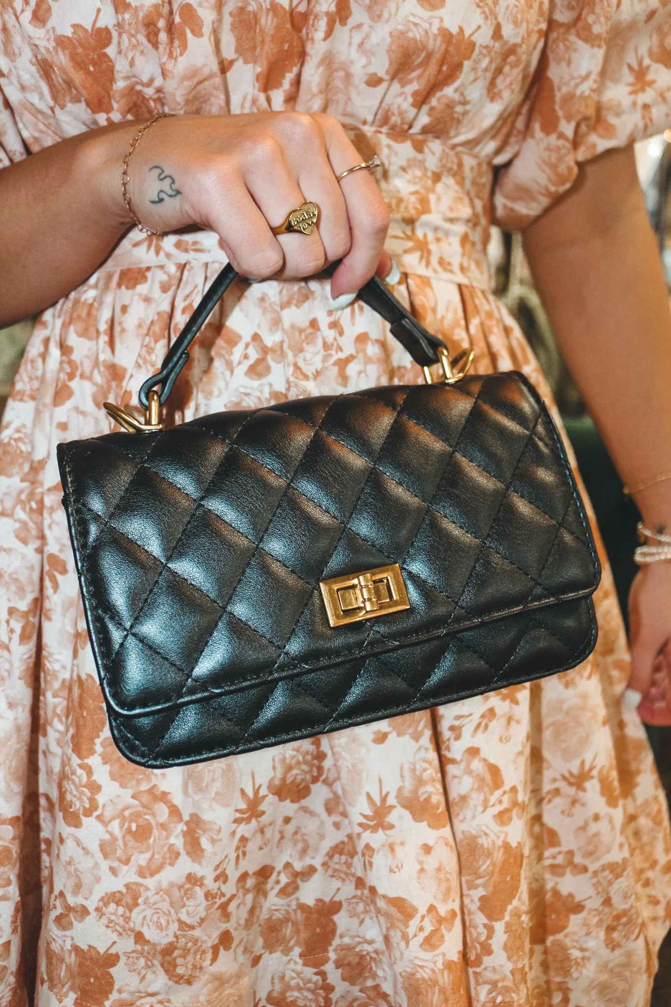 Small Black Quilt Leather Purse