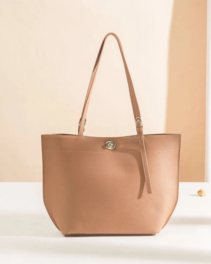 Turnlock Pebbled Leather Tote Bag