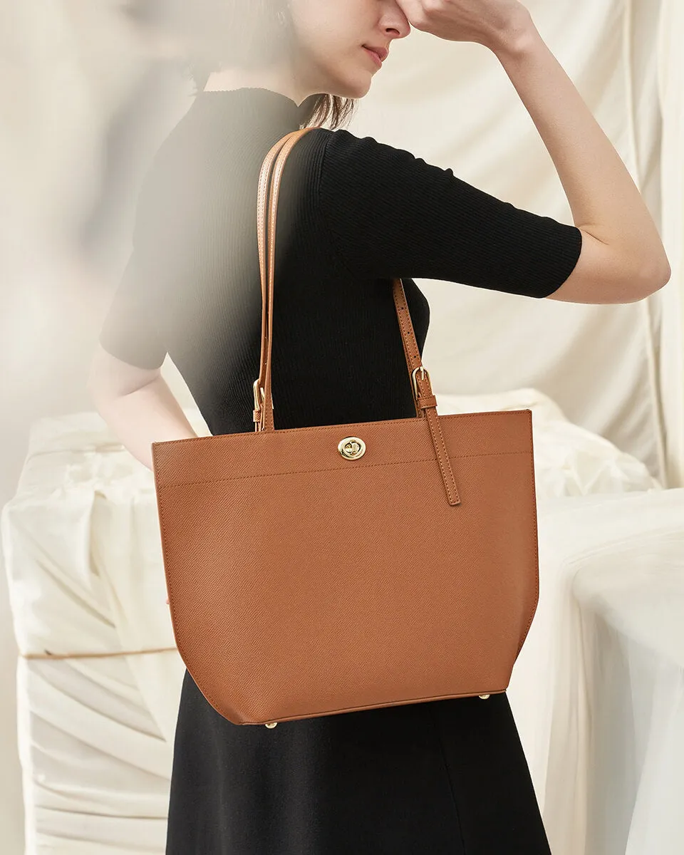 Turnlock Pebbled Leather Tote Bag