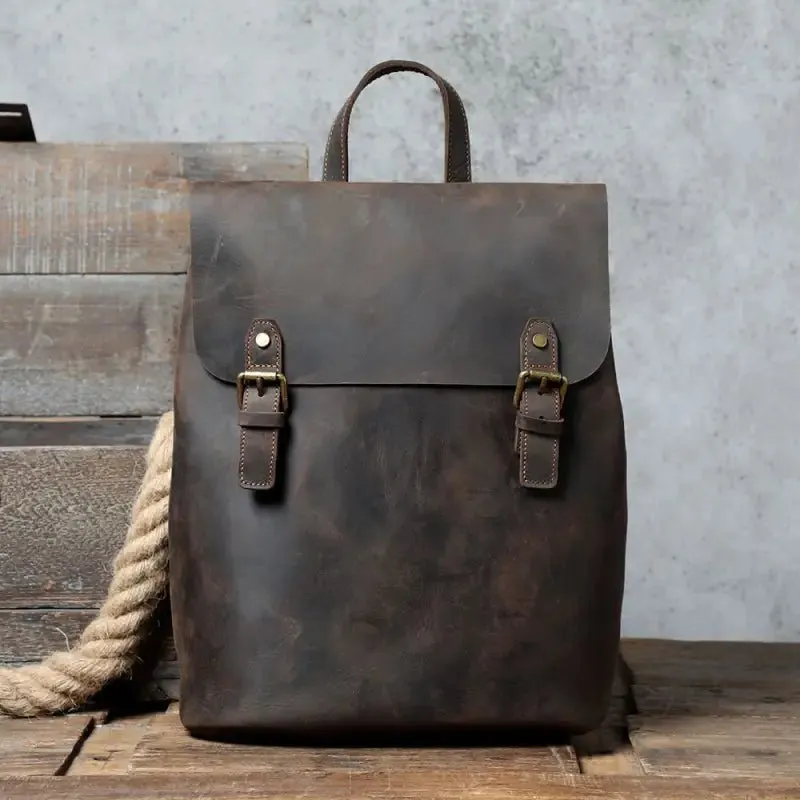 Urban Backpack with Top Layer Cowhide Material & Multiple Compartments