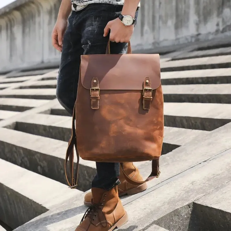 Urban Backpack with Top Layer Cowhide Material & Multiple Compartments