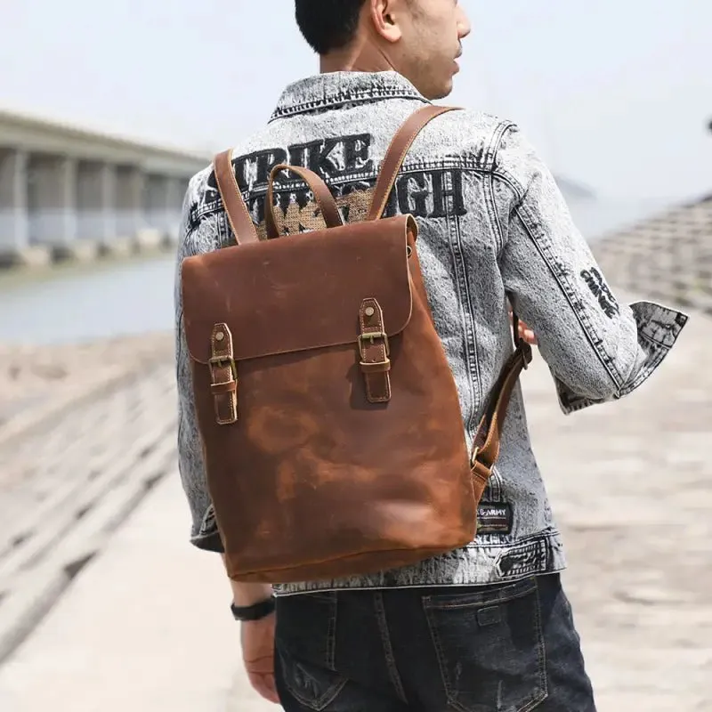 Urban Backpack with Top Layer Cowhide Material & Multiple Compartments